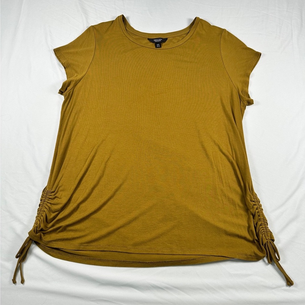 Simply Vera Vera Wang Mustard Yellow Ruched Side Tie Short Sleeve Top XXL